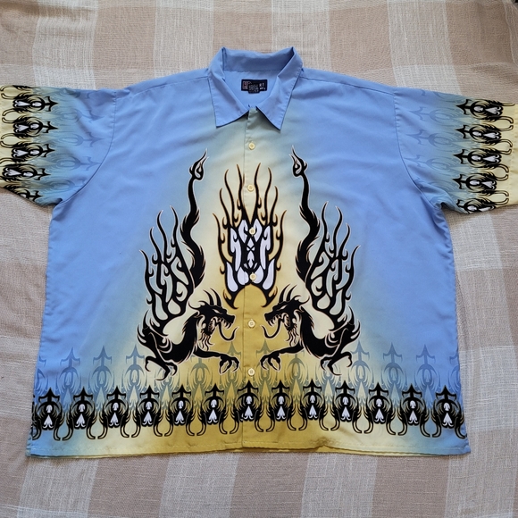 NWOT y2k Dragon Fire & Flames Hawaiian Shirt - Picture 2 of 11
